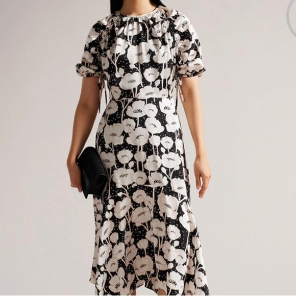 Ted Baker Black Abriee Puff Sleeve Midi Dress - Picture 12 of 16